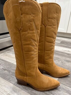 Roper Tan Faux Suede Western Knee-High Boots — Classic Riding Style